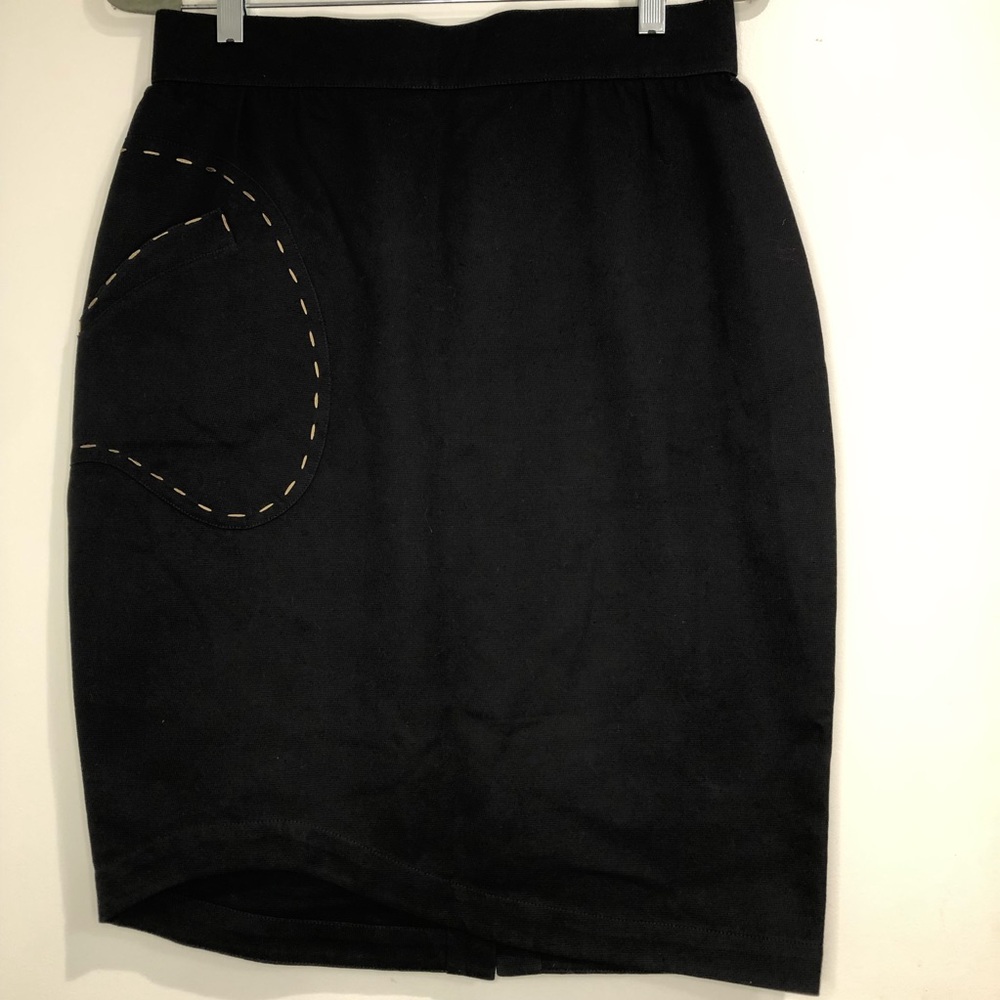 Thierry Mugler Black Cotton Asymmetric Pencil Skirt Sz. EU 44 - Picture 2 of 12